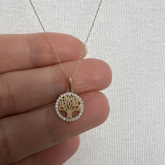 14K YELLOW GOLD TREE OF LIFE PENDANT NECKLACE WITH CUBIC ZIRCONIA - Picture 3 of 14